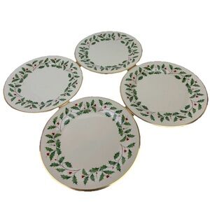 Lenox Christmas Holly berry Holiday Dinner Plate 10.5" Lot Of 4 Made in USA VTG